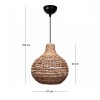 Faya Megapap E27 wicker ceiling lamp in natural color Ø46x100cm.