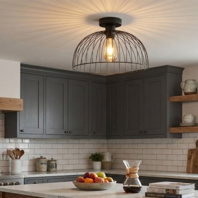 Kade Megapap E27 metallic ceiling lamp in black color Ø40x35cm.