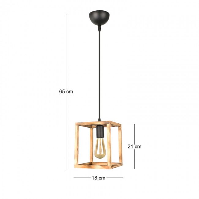 Φωτιστικό οροφής Kubo Megapap E27 ξύλινο μονόφωτο χρώμα φυσικό 18x18x65εκ.