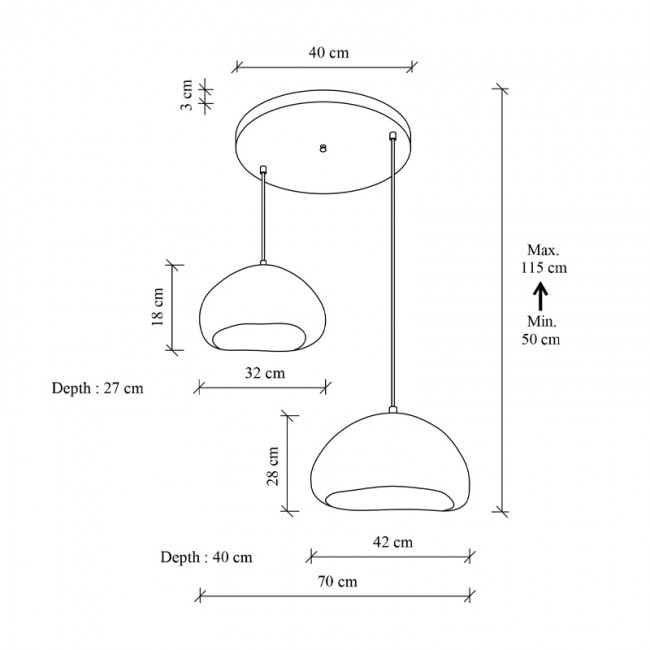 Loval Megapap E27 fiberglass ceiling lamp in white color Ø70x115cm.