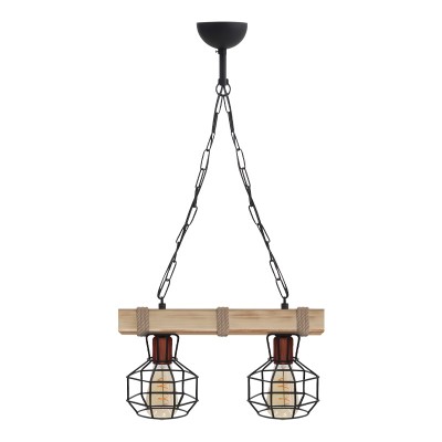 Φωτιστικό οροφής Lumenia Megapap E27 ξύλινο - μεταλλικό δίφωτο χρώμα φυσικό - μαύρο 40x14x80εκ.