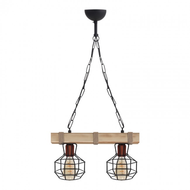 Φωτιστικό οροφής Lumenia Megapap E27 ξύλινο - μεταλλικό δίφωτο χρώμα φυσικό - μαύρο 40x14x80εκ.