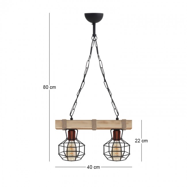 Φωτιστικό οροφής Lumenia Megapap E27 ξύλινο - μεταλλικό δίφωτο χρώμα φυσικό - μαύρο 40x14x80εκ.