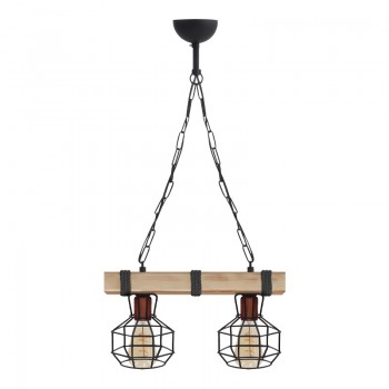 Φωτιστικό οροφής Lumenia Megapap E27 ξύλινο - μεταλλικό δίφωτο χρώμα φυσικό - μαύρο 40x14x80εκ.
