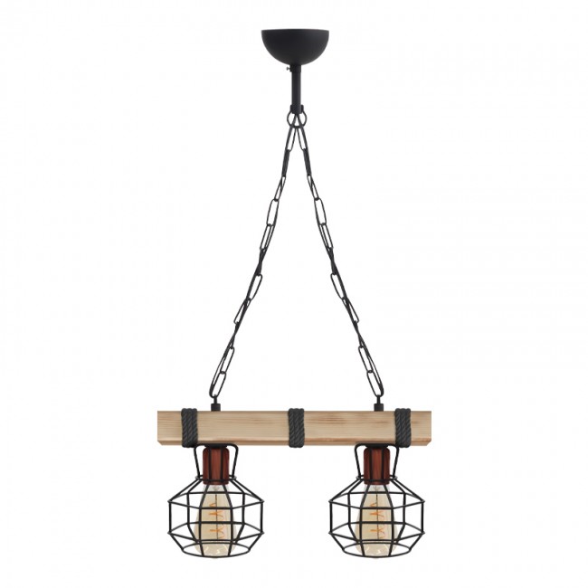 Φωτιστικό οροφής Lumenia Megapap E27 ξύλινο - μεταλλικό δίφωτο χρώμα φυσικό - μαύρο 40x14x80εκ.