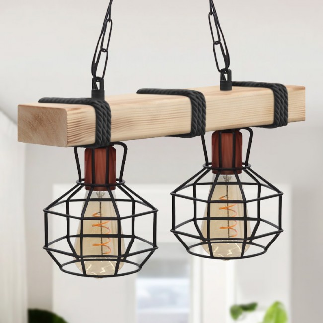 Φωτιστικό οροφής Lumenia Megapap E27 ξύλινο - μεταλλικό δίφωτο χρώμα φυσικό - μαύρο 40x14x80εκ.