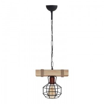 Φωτιστικό οροφής Lumenia Megapap E27 ξύλινο - μεταλλικό μονόφωτο χρώμα φυσικό - μαύρο 25x14x80εκ.
