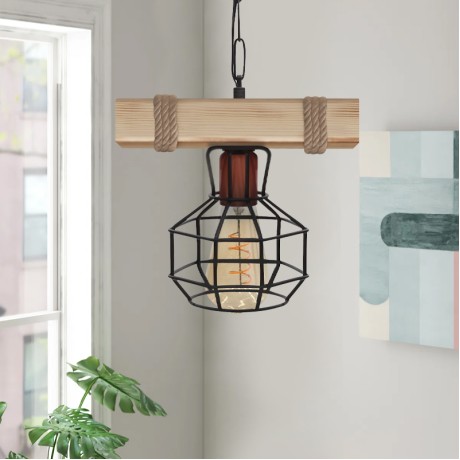 Lumenia Megapap wooden - metallic ceiling light in natural - black color 25x14x80cm.