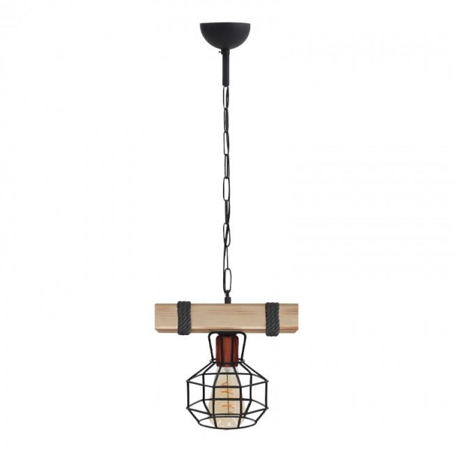 Φωτιστικό οροφής Lumenia Megapap E27 ξύλινο - μεταλλικό μονόφωτο χρώμα φυσικό - μαύρο 25x14x80εκ.