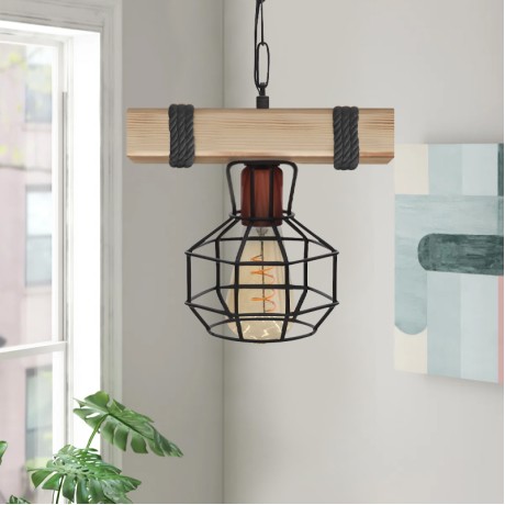 Lumenia Megapap wooden - metallic ceiling light in natural - black color 25x14x80cm.