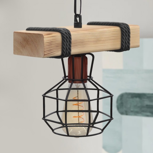 Φωτιστικό οροφής Lumenia Megapap E27 ξύλινο - μεταλλικό μονόφωτο χρώμα φυσικό - μαύρο 25x14x80εκ.