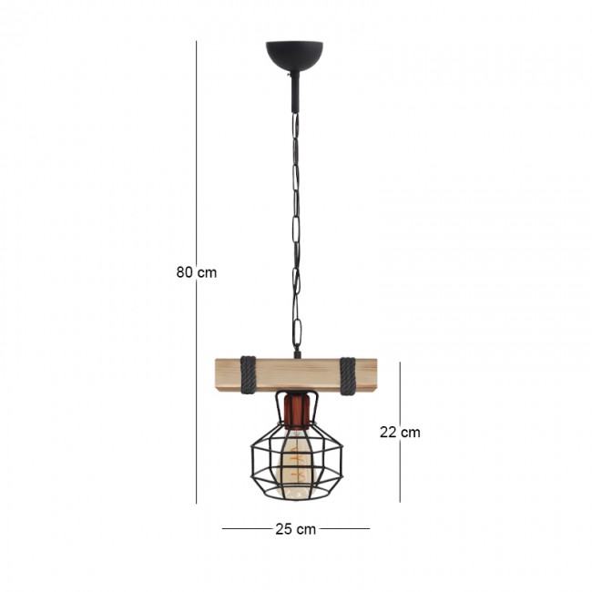 Φωτιστικό οροφής Lumenia Megapap E27 ξύλινο - μεταλλικό μονόφωτο χρώμα φυσικό - μαύρο 25x14x80εκ.