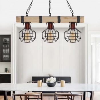 Φωτιστικό οροφής Lumenia Megapap E27 ξύλινο - μεταλλικό τρίφωτο χρώμα φυσικό - μαύρο 50x14x80εκ.