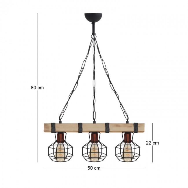 Lumenia Megapap wooden - metallic ceiling light in natural - black color 50x14x80cm.