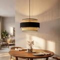 Orvia Megapap E27 rattan ceiling lamp in natural - black color Ø30x70cm.