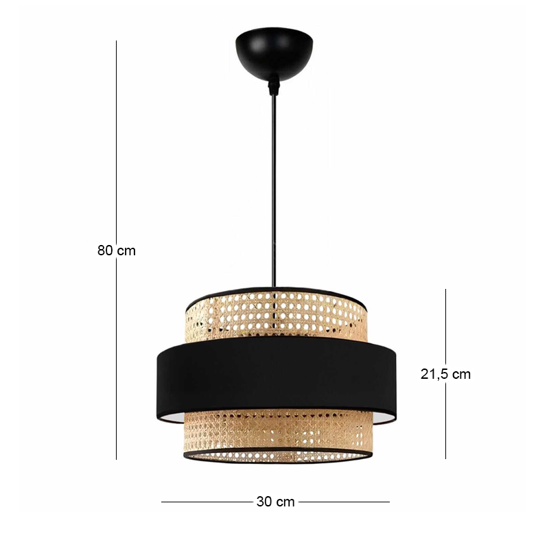 Orvia Megapap E27 rattan ceiling lamp in natural - black color Ø30x70cm.