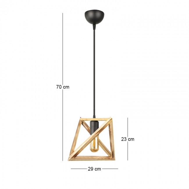 Φωτιστικό οροφής Piramit Megapap E27 ξύλινο μονόφωτο χρώμα φυσικό 29x25x70εκ.