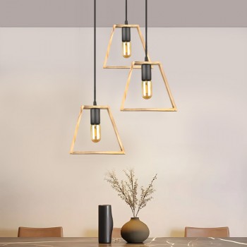 Φωτιστικό οροφής Tekli Megapap E27 ξύλινο τρίφωτο χρώμα φυσικό 40x30x90εκ.