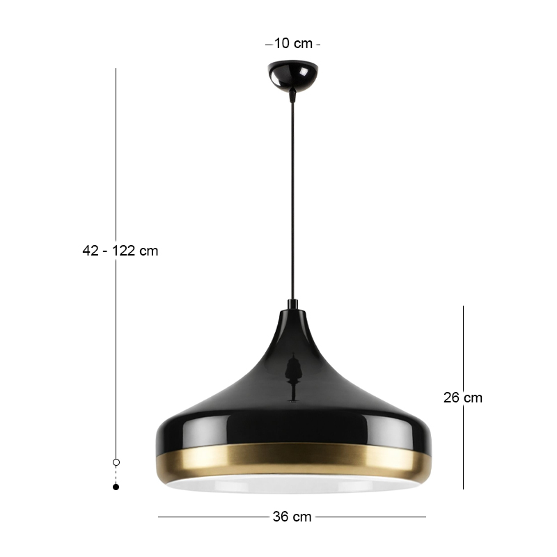 Vasli Megapap E27 metallic ceiling lamp in black color Ø36x42/122cm.