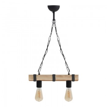 Φωτιστικό οροφής Vero Megapap E27 ξύλινο δίφωτο χρώμα φυσικό - μαύρο 40x8x65εκ.