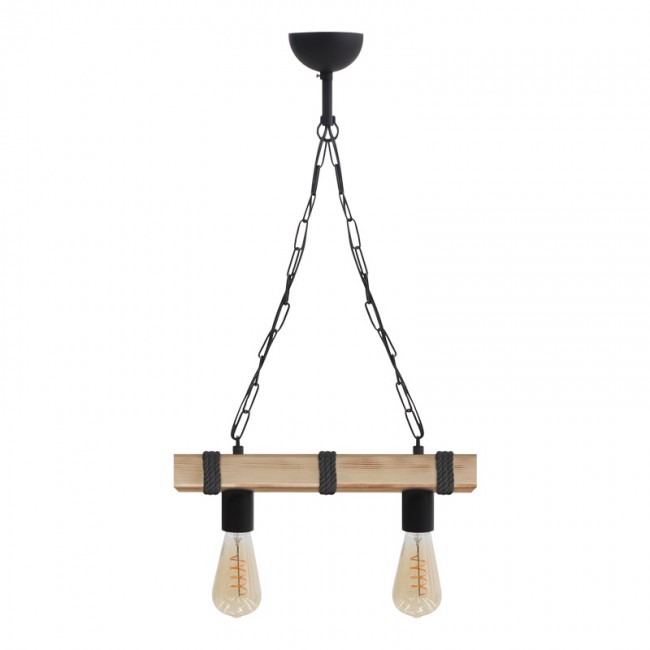 Φωτιστικό οροφής Vero Megapap E27 ξύλινο δίφωτο χρώμα φυσικό - μαύρο 40x8x65εκ.
