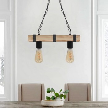 Φωτιστικό οροφής Vero Megapap E27 ξύλινο δίφωτο χρώμα φυσικό - μαύρο 40x8x65εκ.