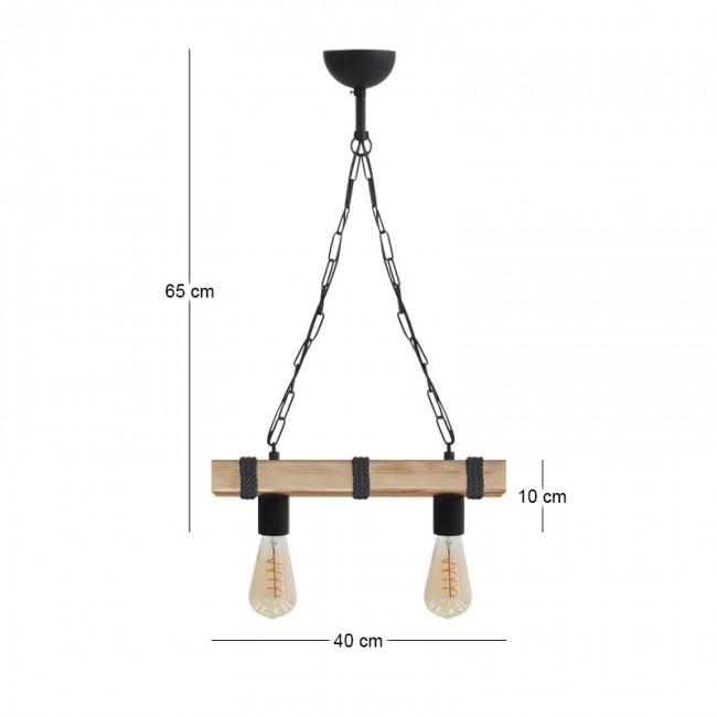 Φωτιστικό οροφής Vero Megapap E27 ξύλινο δίφωτο χρώμα φυσικό - μαύρο 40x8x65εκ.