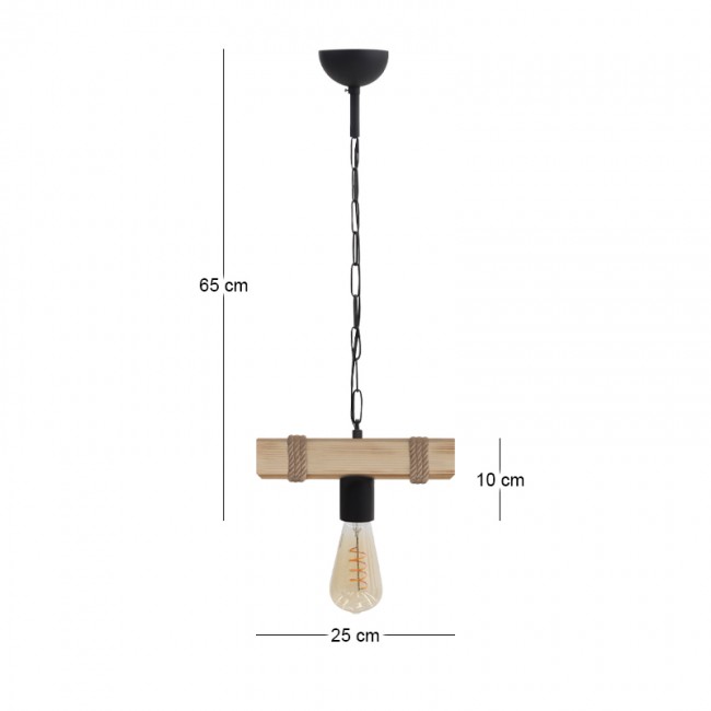 Φωτιστικό οροφής Vero Megapap E27 ξύλινο μονόφωτο χρώμα φυσικό 25x8x65εκ.