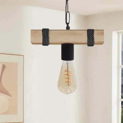 Φωτιστικό οροφής Vero Megapap E27 ξύλινο μονόφωτο χρώμα φυσικό - μαύρο 25x8x65εκ.