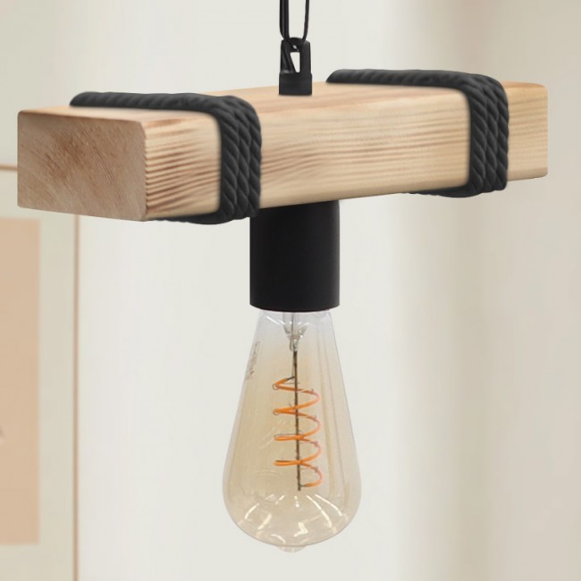 Φωτιστικό οροφής Vero Megapap E27 ξύλινο μονόφωτο χρώμα φυσικό - μαύρο 25x8x65εκ.