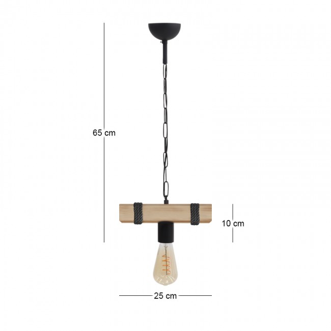 Φωτιστικό οροφής Vero Megapap E27 ξύλινο μονόφωτο χρώμα φυσικό - μαύρο 25x8x65εκ.