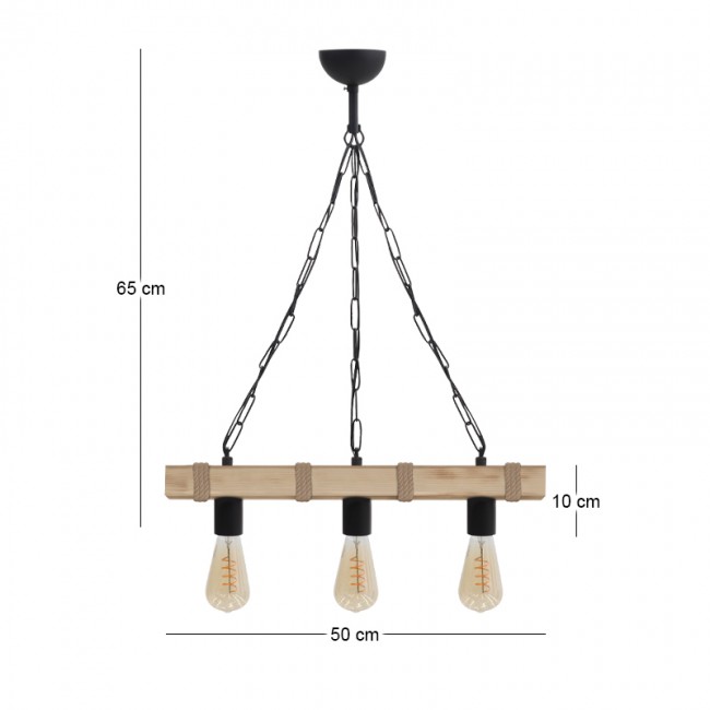 Φωτιστικό οροφής Vero Megapap E27 ξύλινο τρίφωτο χρώμα φυσικό 50x8x65εκ.