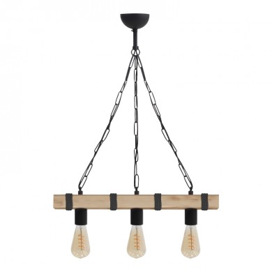 Φωτιστικό οροφής Vero Megapap E27 ξύλινο τρίφωτο χρώμα φυσικό - μαύρο 50x8x65εκ.