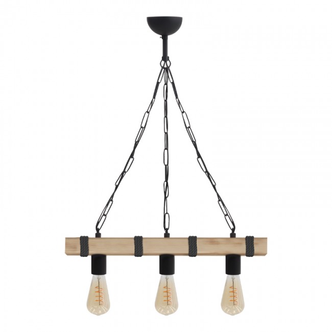 Φωτιστικό οροφής Vero Megapap E27 ξύλινο τρίφωτο χρώμα φυσικό - μαύρο 50x8x65εκ.