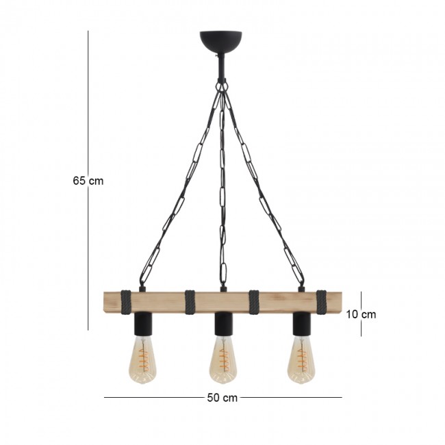 Φωτιστικό οροφής Vero Megapap E27 ξύλινο τρίφωτο χρώμα φυσικό - μαύρο 50x8x65εκ.