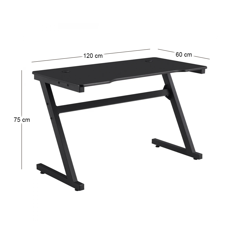 GAMING Γραφείο 120x60cm Μέταλλο Βαφή Μαύρο, Επιφάνεια MDF Μαύρο, με Βάση ακουστικών 120x60x75cm