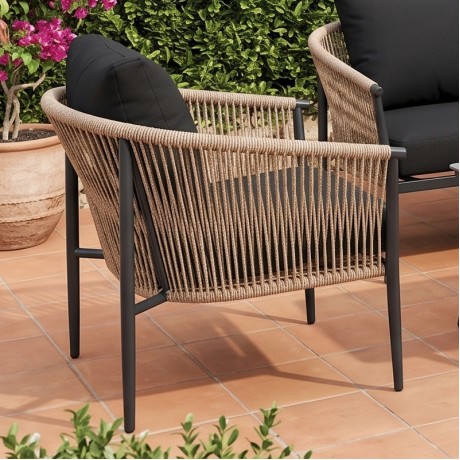 GASBA Set (4pcs) Alu Anthracite/Rope Wicker Natural/Cushions Dark Grey