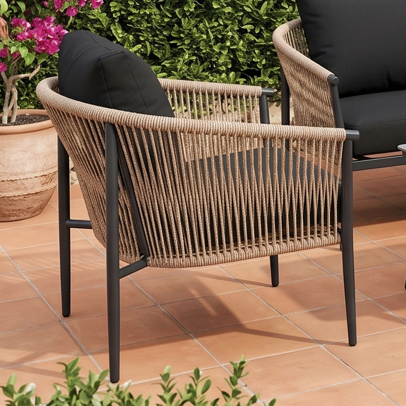 GASBA Set (4pcs) Alu Anthracite/Rope Wicker Natural/Cushions Dark Grey