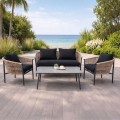 GASBA Set (4pcs) Alu Anthracite/Rope Wicker Natural/Cushions Dark Grey