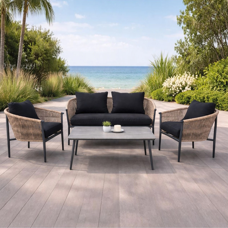 GASBA Set (4pcs) Alu Anthracite/Rope Wicker Natural/Cushions Dark Grey