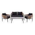 GASBA Set (4pcs) Alu Anthracite/Rope Wicker Natural/Cushions Dark Grey
