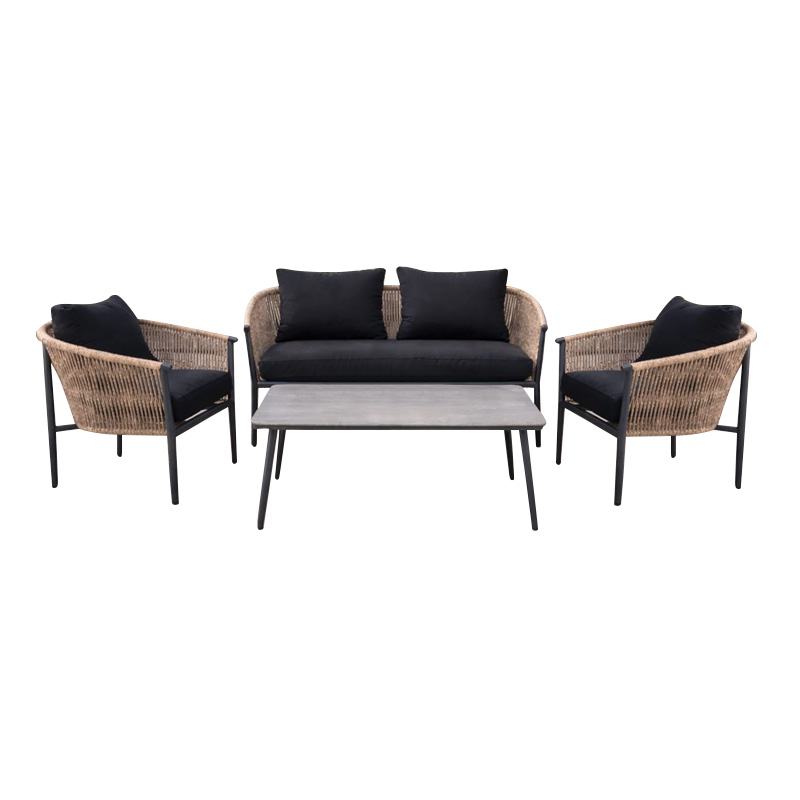 GASBA Set (4pcs) Alu Anthracite/Rope Wicker Natural/Cushions Dark Grey