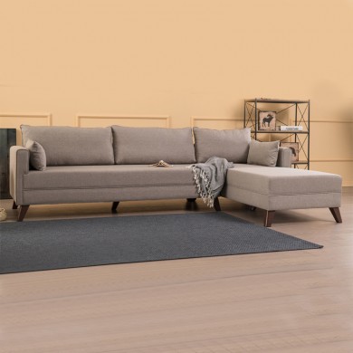 Bella Megapap fabric right corner sofa in cream color 275x165x85cm.