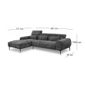 ELORA Left Facing Corner Sofa Fabric Grey