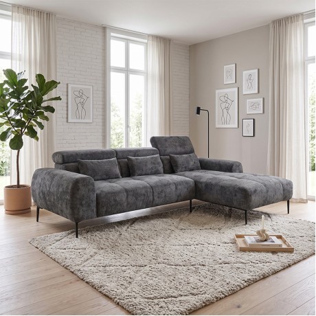 ELORA Right Facing Corner Sofa Fabric Grey
