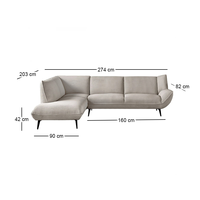EMERALD Left Facing Corner Sofa Beige Corduroy Fabric