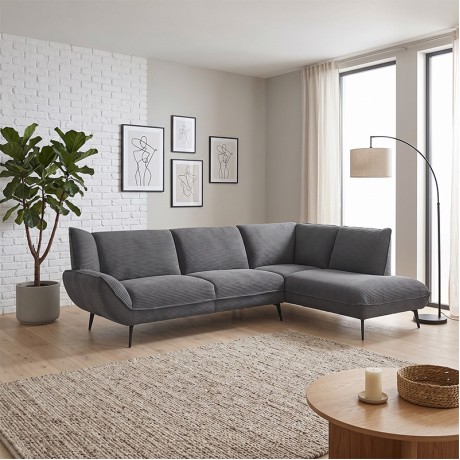 EMERALD Right Facing Corner Sofa Anthracite Corduroy Fabric