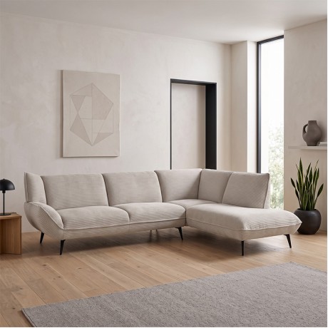 EMERALD Right Facing Corner Sofa Beige Corduroy Fabric
