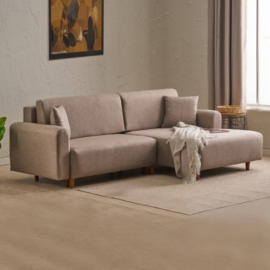 Mane Megapap fabric corner sofa bed, right corner in brown color 246x160x85cm.