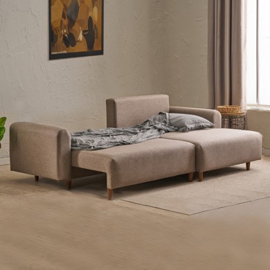 Mane Megapap fabric corner sofa bed, right corner in brown color 246x160x85cm.